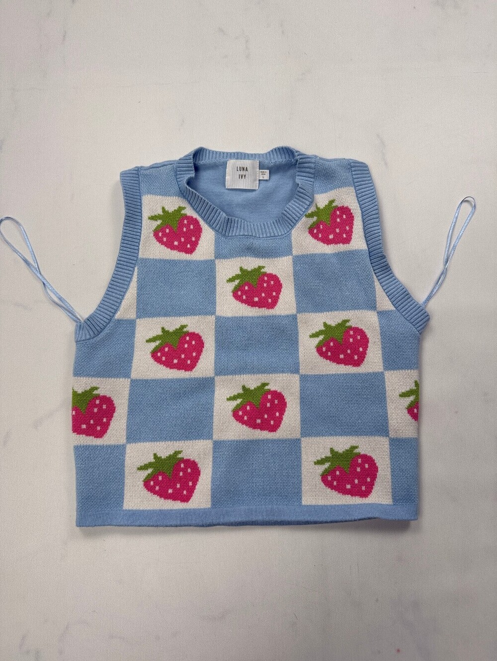 Luna Ivy Printed Vest Light Blue Modern Classic Graphic - Girls L